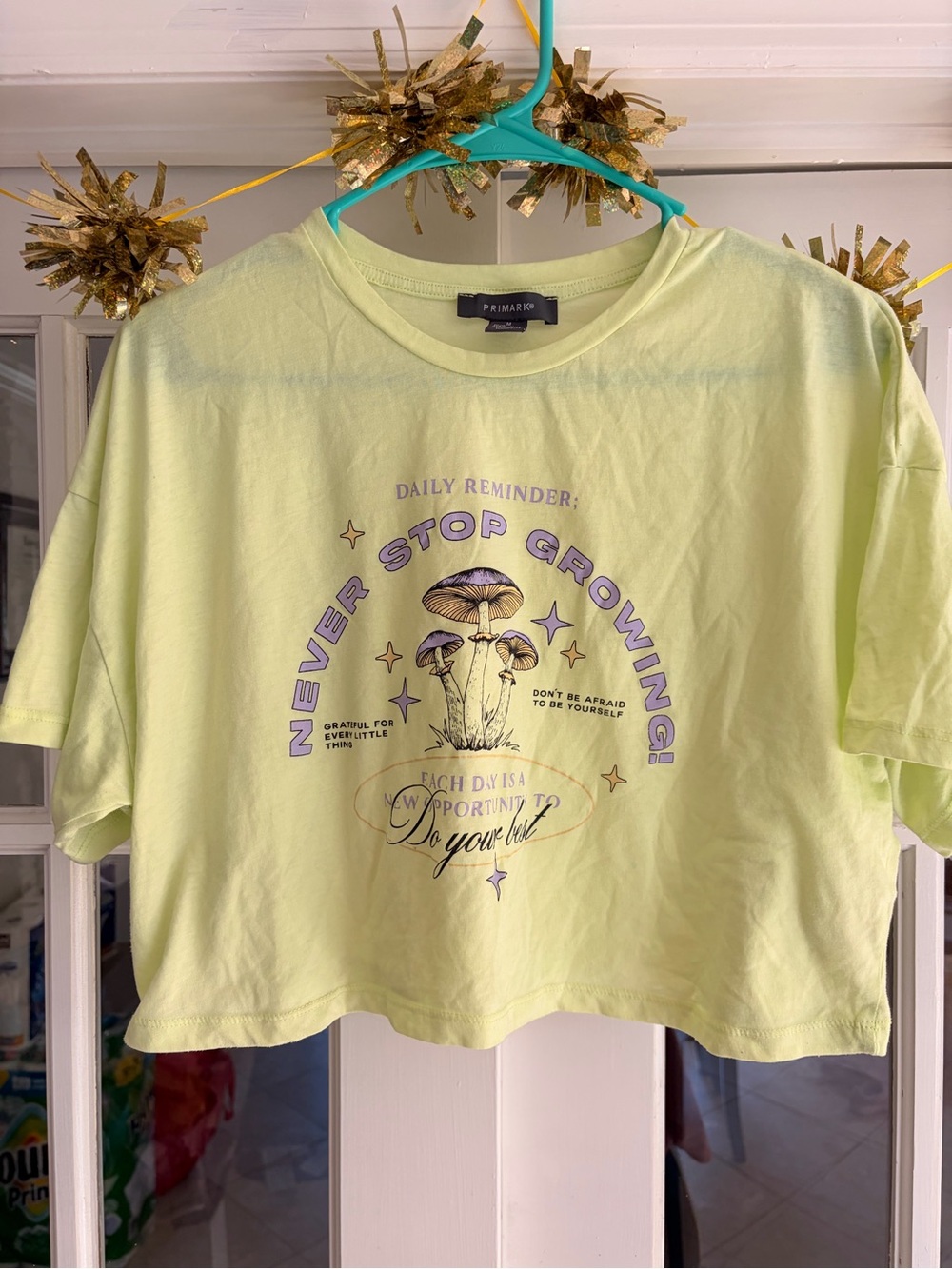 Primark Lime Green Graphic Mushroom Crop Top